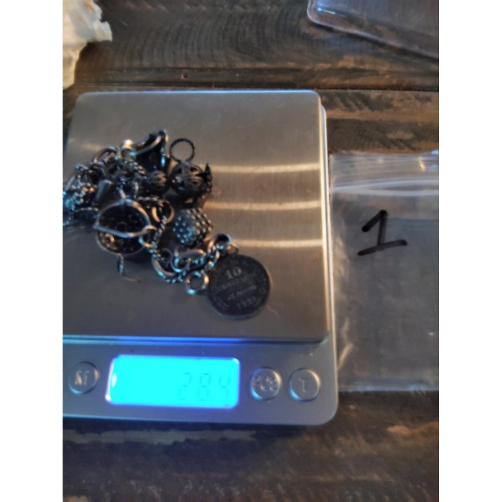 Vintage Charm Bracelet 1938 Coin Teapot Die Filigree 7 Inch Womens 925 silver